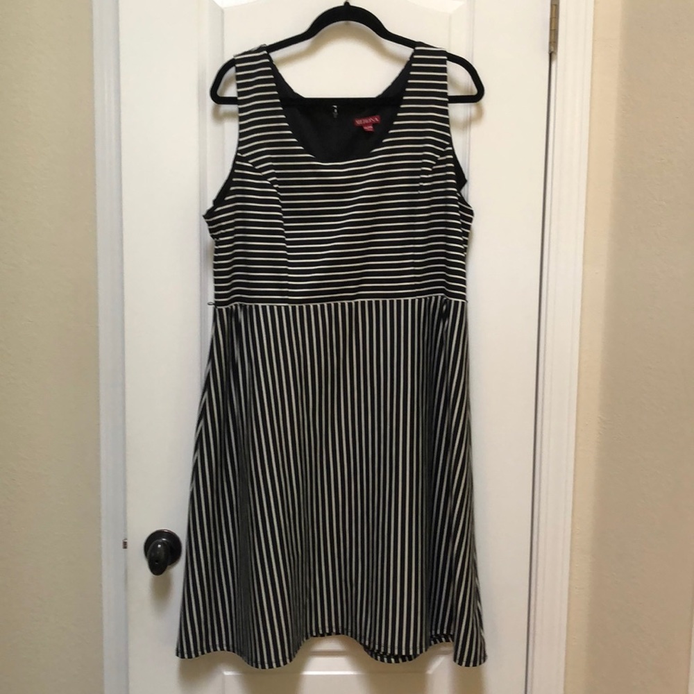 Black and white striped dress.